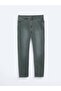 Dark Green Slim Fit Denim Cotton Blended Trousers - 5