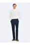 Navy Blue Woven Carrot Fit Casual Cotton Blended Pants