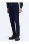 Navy Blue Straight Slim Fit Denim Cotton Blended Trousers - 2