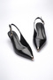 Women's Black Wrinkled Patent Leather Metal Toe Detail 3 Centimeter Heel