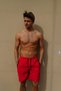 Men's Red Solid Color Two Side Pockets Medium Size Swimsuit Sea Shorts - 2