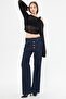 Women's Pat Button Detailed Loose Fit Fabric 100% Cotton Denim Jean - 4
