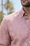 Men's Rose Color Shirt Short Sleeve Wide Cut Pocketed Collar Buttons Cotton