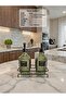 Modern Striped Glass Double Liquid Soap Dispenser & Detergent Holder Set - 500ml Kitchen and Bathroom Organizer with Stand - 2