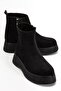 Women's Boots, Black Suede, Thick Sole, Laceless, Flat