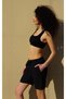Women's Large Size Black Solid Color Quick Drying Fabric Long Length Swimsuit Swim Shorts with Two Side Pockets - 8