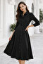Women's Black Waist-Fitted Shirt Dress - 4