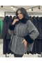 Women's Belted Collar and Sleeves Fur-Trimmed Boucle Cashmere Poncho Black D99844 - 5