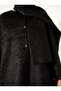 Women's Shirt Collar Shawl Detailed Curly Bearded Lined Cashmere Coat D99747 - 5