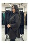 Women's Black Belted Embroidered Gold Button Detailed Cashmere Cape Poncho Coat D99775 - 5
