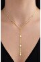 Gold Color Pearl Detailed Y Model Steel Necklace