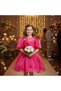 Girls' Evening Dress Balloon Sleeve Pink Organza Fabric Dress - 7