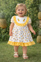 Yellow and White Girl's Half Sleeve Summer Dress with Pineapple Embroidery