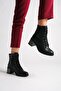 Diana Lace-Up Zippered Orthopedic Sole Heeled Women's Boots St - Black - 3