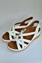 White Band Knitted Genuine Leather Sandals-model: Fulya - 2