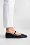 Genuine Leather Woman Black Buckled Ballet Flats Marry - 6