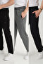Men's Black - Anthracite - Navy Blue Relaxed Fit Straight Leg Sweatpants with Embroidery Detail in Combed Cotton Fabric