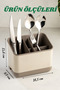 Practical Divided Countertop Spoon Fork Knife Drying Rack Beige - 7