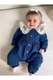 Jena Jean Premium Vintage Collar Embroidered Lace Piece Baby Girl Denim Jumpsuit - 5