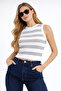 Gray Striped Crop Women's Knitwear - 2