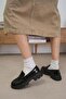Casey Black Color Patent Leather Thick Soled Women's Loafer Shoes - 5