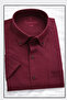 Men's Claret Red Short Sleeve Classic Cut Collar Buttoned Cotton Satin Shirt - 2