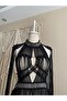 Black silver detailed long macrame dress, beach dress - 4