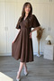 Double Breasted Collar Sleeves Flounced Midi Brown Dress - 8