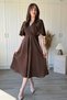 Double Breasted Collar Sleeves Flounced Midi Brown Dress - 5