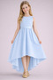 Girl's Baby Blue Color Asymmetrical Skirt Detailed Simple Stylish Satin Ball Gown Birthday party Dress