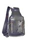 Real Leather Unisex Double Gusset Snap Fastener Top Closure Black Bodybag Bag - 6