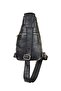 Real Leather Unisex Double Gusset Snap Fastener Top Closure Black Bodybag Bag - 5