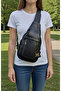 Real Leather Unisex Double Gusset Snap Fastener Top Closure Black Bodybag Bag - 3
