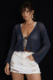 Women's Indigo a Lace-Like Knit Knitwear Cardigan Be335