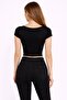 Women's Black V-Neck Crop Top T-shirt - 3