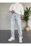 Men's Baggy Leg Zipper Detailed Design Jean Jeans with Stitching Detail