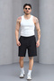 LINEN FABRIC SHORTS WITH ELASTIC WAIST AND LACES
