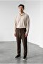 Men's Beige-Brown Ottoman Long Sleeve Shirt Pants Tracksuit Set - 2