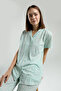 Women's Shirt Collar Pigment Printed Summer Regular Fit Green Shirt Pajama Set Pc8965-S-V1