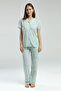 Women's Shirt Collar Pigment Printed Summer Regular Fit Green Shirt Pajama Set Pc8965-S-V1 - 2