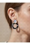 Marble Patterned Ring Model Detailed Black and White Tarnish-Resistant Steel Earrings - 4