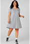 Plus Size Women's V-Neck Pocketed Short Sleeve Basic Mini Casual Daily Dress –K5 241