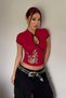 Red Mandarin Collar Dragon Motif Vintage Qipao Y2K Short Sleeve Cropped - 3