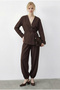 Brown Tie-Up Double-Breasted Jacket and Comfortable Trousers with Elastic Cuffs - Top and Bottom Set 60610 60283990