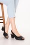 Women's Genuine Leather Comfortable Summer Perforated Shoes Heeled Shoes Vdt.227 Black