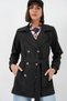 Women's Belted Short Trench Coat 5982 - Black - 3