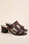 Women's Genuine Leather Mid Boots Heeled Slipper Şhn.1157 Brown Combination - 5