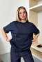 تي شيرت نسائي شق 100% قطن لون أساسي باللون الأزرق الداكن - 26Y 26505 - 3