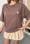 Women's Duck Embroidered 100% Cotton T-Shirt Set of Cotton Light Brown - 26Y 26506 - 2