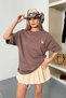 Women's Duck Embroidered 100% Cotton T-Shirt Set of Cotton Light Brown - 26Y 26506